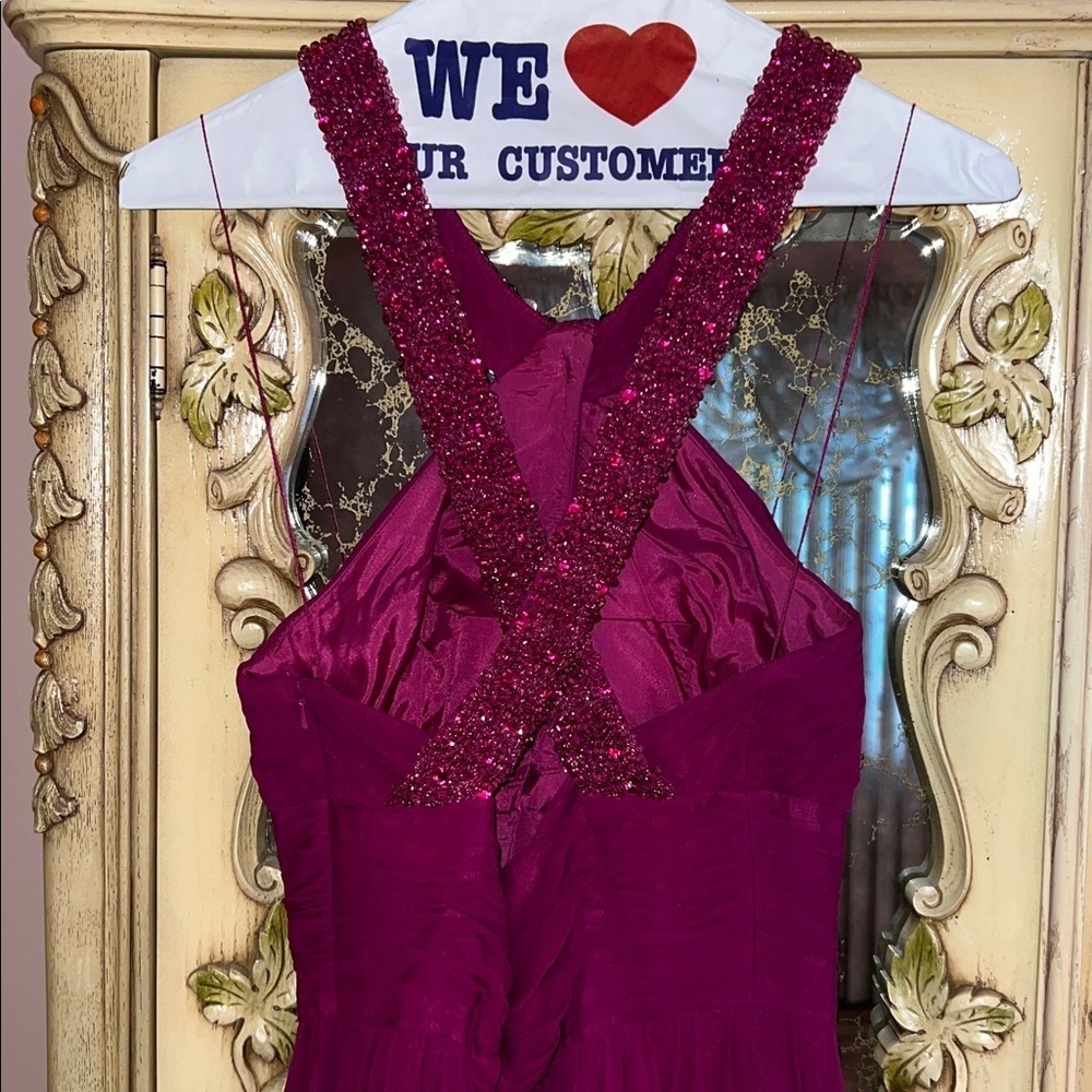 Aidan Mattox Burgundy Halter Gown - Picture 5 of 11